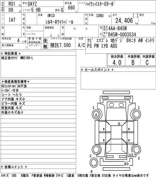 Аукционный лист NISSAN DAYZ 2019