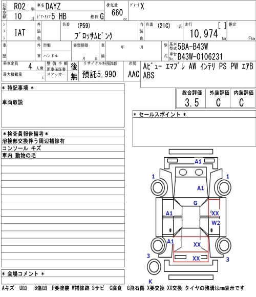Аукционный лист NISSAN DAYZ 2020
