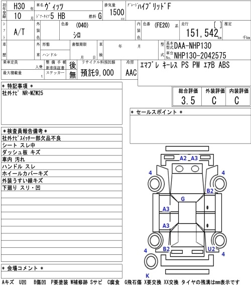 Аукционный лист TOYOTA VITZ 2018
