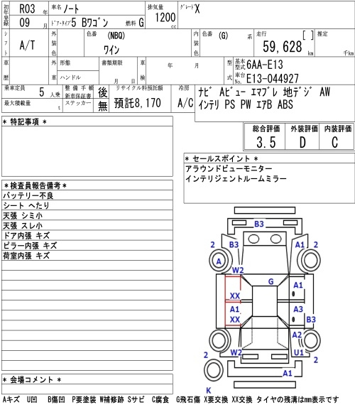 Аукционный лист NISSAN NOTE 2021