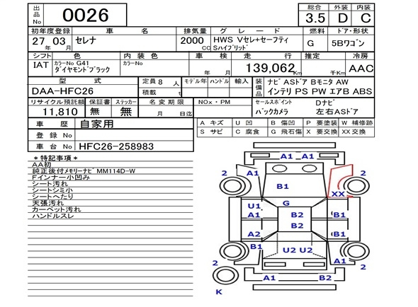 Аукционный лист NISSAN SERENA 2015