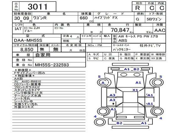 Аукционный лист SUZUKI WAGON R 2018