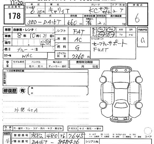 Аукционный лист SUZUKI CARRY TRUCK 2024