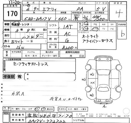 Аукционный лист SUZUKI EVERY 2024