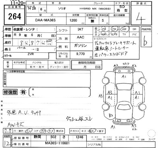 Аукционный лист SUZUKI SOLIO 2016