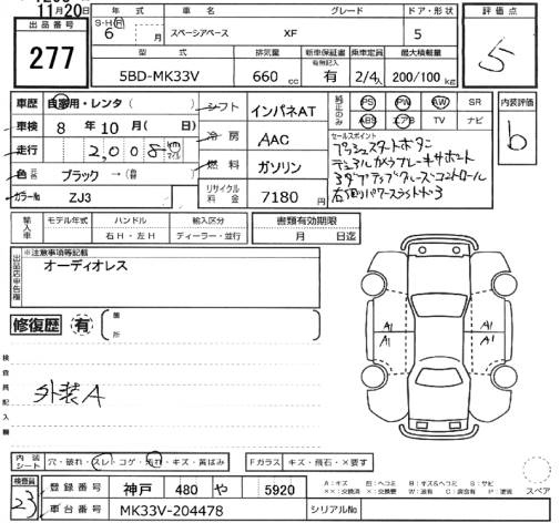 Аукционный лист SUZUKI SPACIA BASE 2024