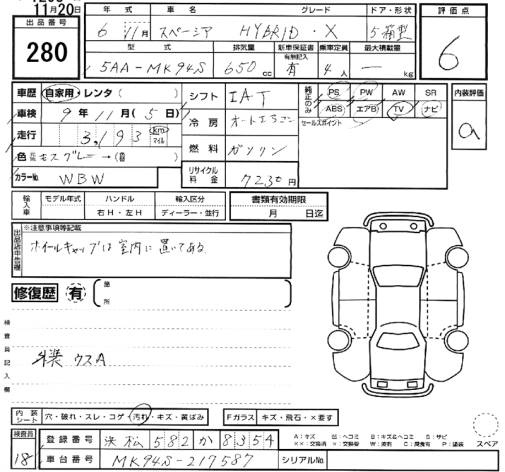 Аукционный лист SUZUKI SPACIA 2024