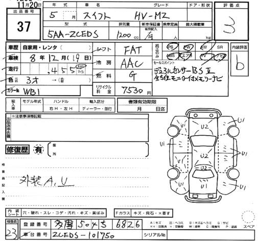 Аукционный лист SUZUKI SWIFT 2023