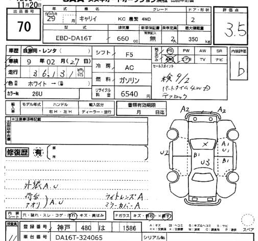 Аукционный лист SUZUKI CARRY TRUCK 2017