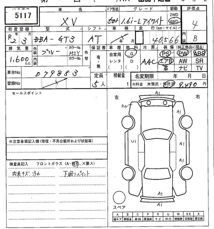 Аукционный лист SUBARU XV 2020
