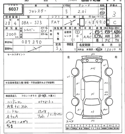 Аукционный лист SUBARU FORESTER 2016