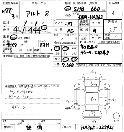 Аукционный лист SUZUKI ALTO 2015