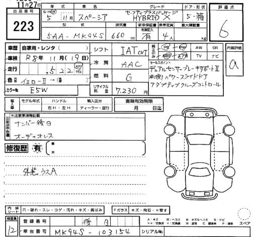 Аукционный лист SUZUKI SPACIA 2023