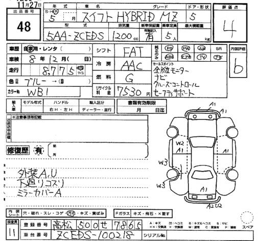 Аукционный лист SUZUKI SWIFT 2023