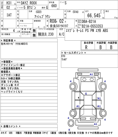 Аукционный лист NISSAN DAYZ ROOX 2019