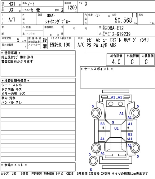 Аукционный лист NISSAN NOTE 2019
