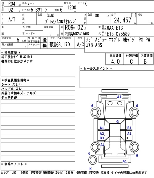 Аукционный лист NISSAN NOTE 2022