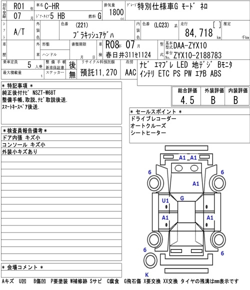 Аукционный лист TOYOTA C-HR 2019