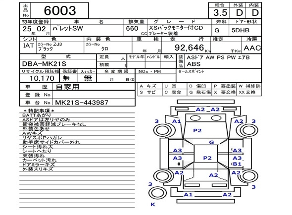 Аукционный лист SUZUKI PALETTE 2013