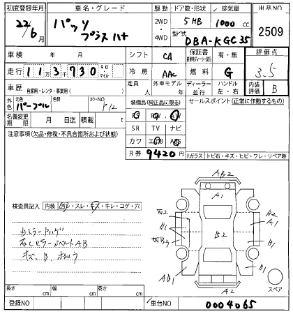 Аукционный лист TOYOTA PASSO 2010