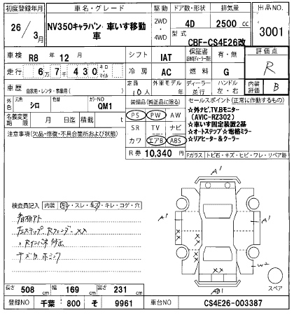Аукционный лист NISSAN CARAVAN VAN 2014