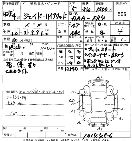 Аукционный лист HONDA JADE 2015