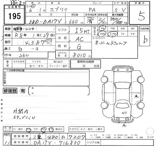 Аукционный лист SUZUKI EVERY 2024