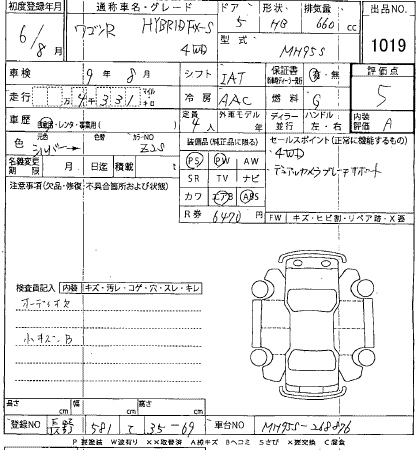 Аукционный лист SUZUKI WAGON R 2024