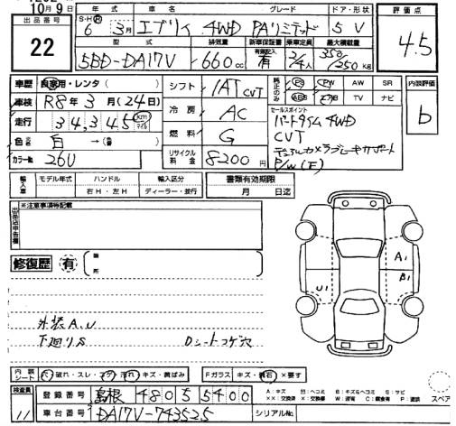 Аукционный лист SUZUKI EVERY 2024