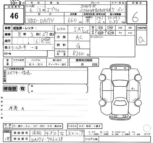 Аукционный лист SUZUKI EVERY 2024