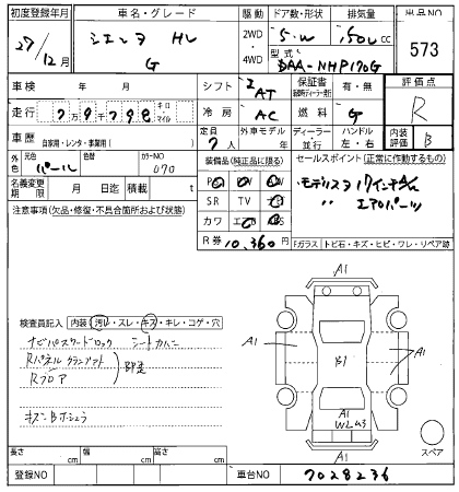 Аукционный лист TOYOTA SIENTA 2015