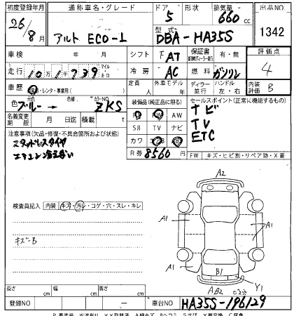 Аукционный лист SUZUKI ALTO ECO 2014