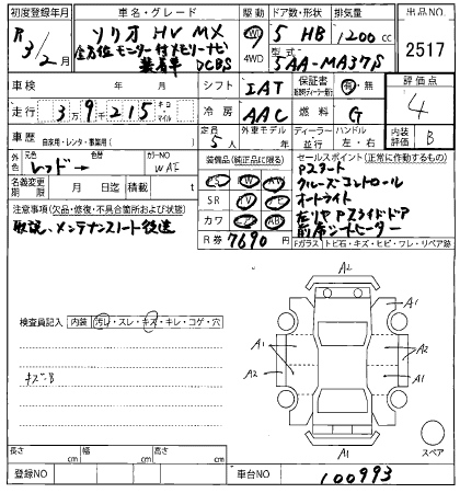 Аукционный лист SUZUKI SOLIO 2021