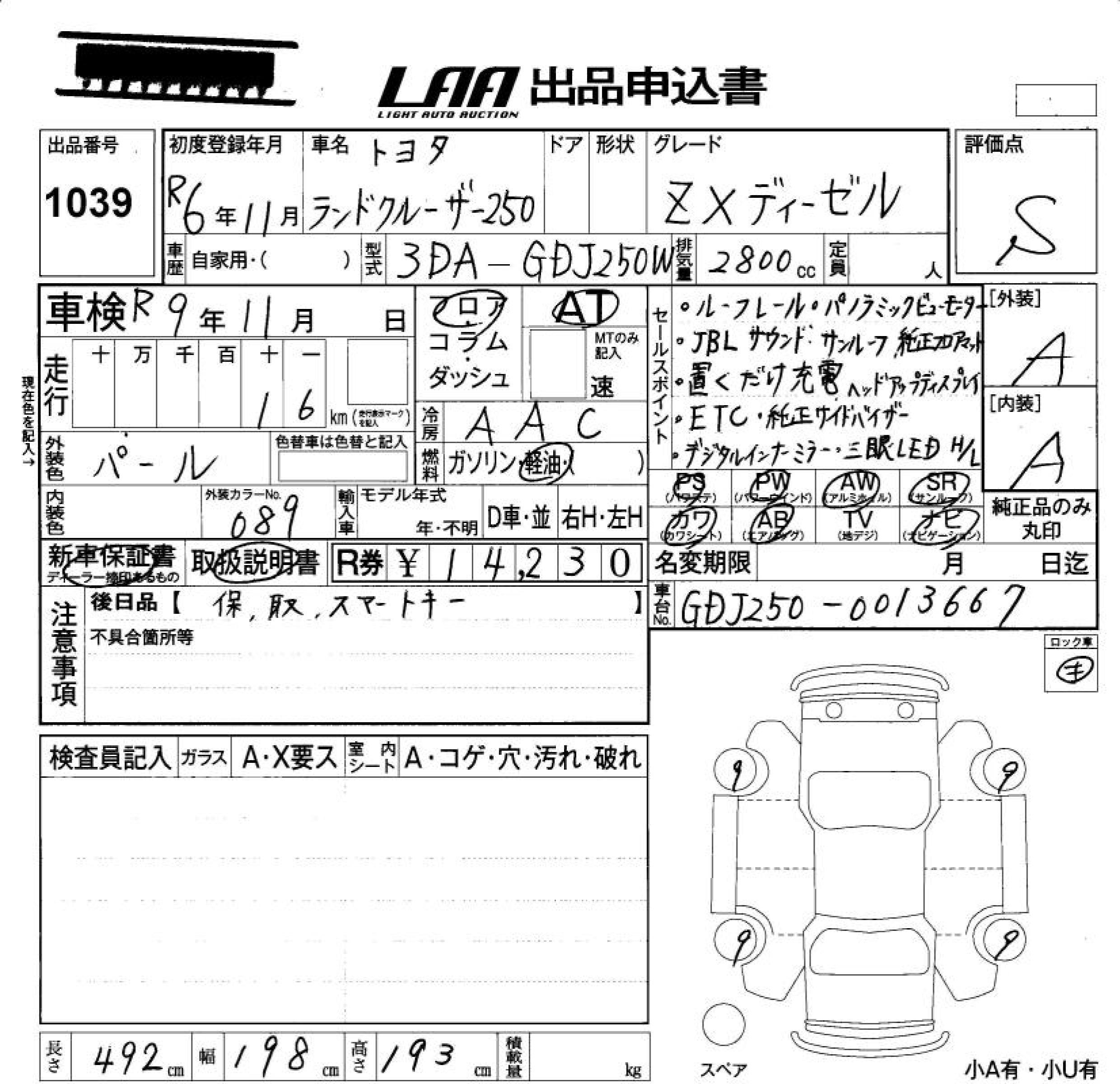 Аукционный лист TOYOTA LAND CRUISER 2024