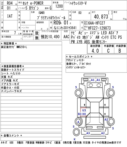 Аукционный лист NISSAN SERENA 2022