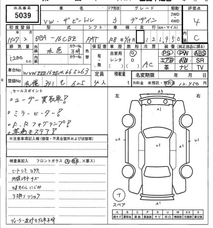Аукционный лист VOLKSWAGEN THE BEETLE 2015