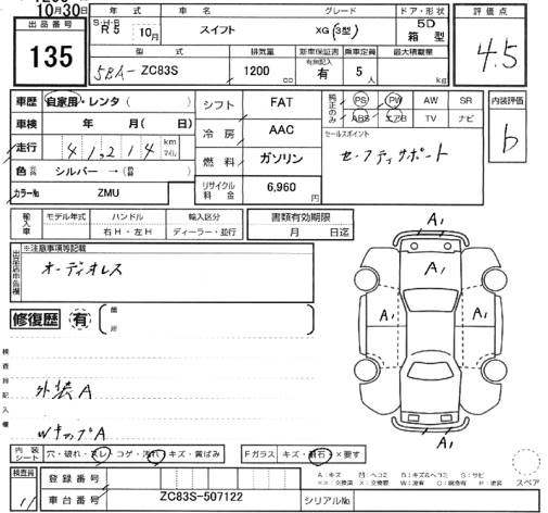 Аукционный лист SUZUKI SWIFT 2023