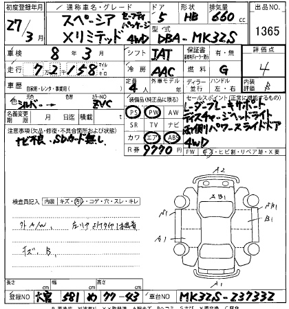 Аукционный лист SUZUKI SPACIA 2015
