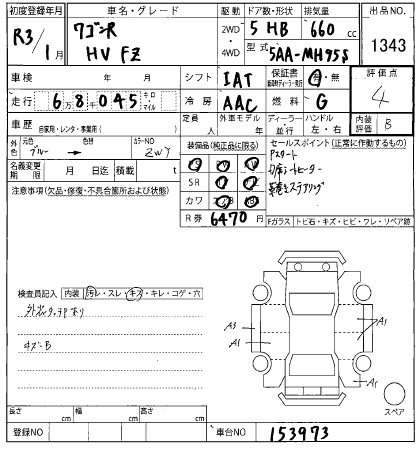 Аукционный лист SUZUKI WAGON R 2021
