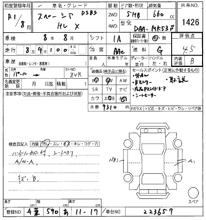 Аукционный лист SUZUKI SPACIA 2019