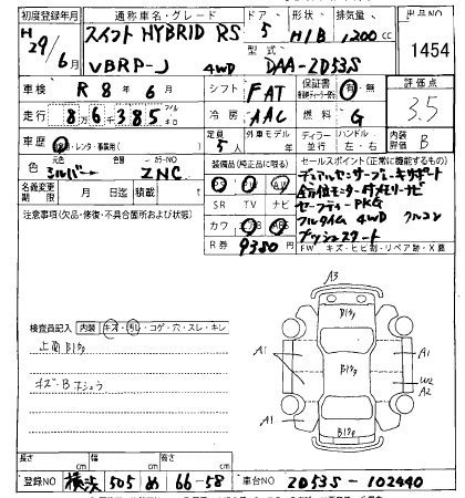 Аукционный лист SUZUKI SWIFT 2017