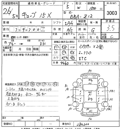 Аукционный лист NISSAN CUBE 2014