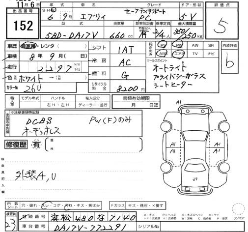 Аукционный лист SUZUKI EVERY 2024