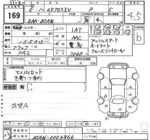 Аукционный лист MITSUBISHI EK X EV 2023