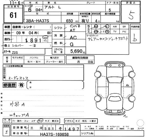 Аукционный лист SUZUKI ALTO 2024