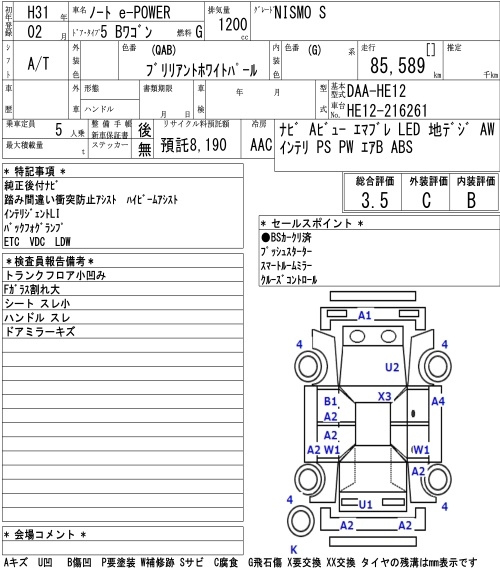 Аукционный лист NISSAN NOTE 2019
