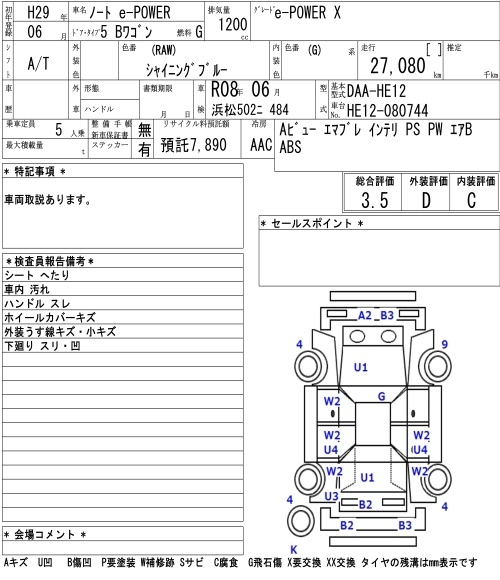 Аукционный лист NISSAN NOTE 2017