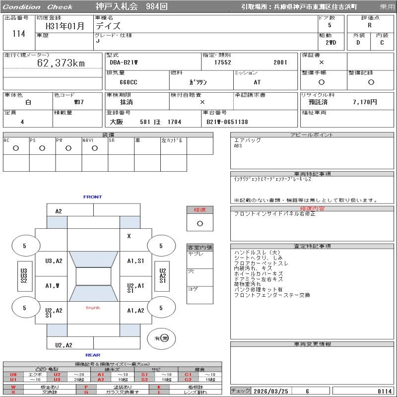 Аукционный лист NISSAN DAYZ 2019