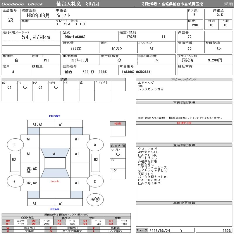 Аукционный лист DAIHATSU TANTO 2018