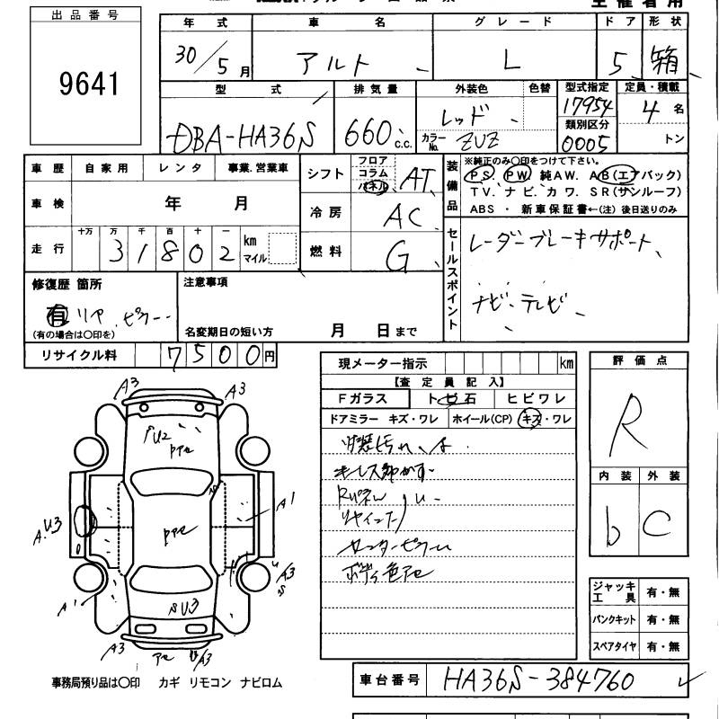 Аукционный лист SUZUKI ALTO 2018